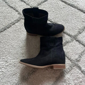 Anthropologie HOWSTY Nyla Suede Pull On Ankle Boots black western 37 / 6.5